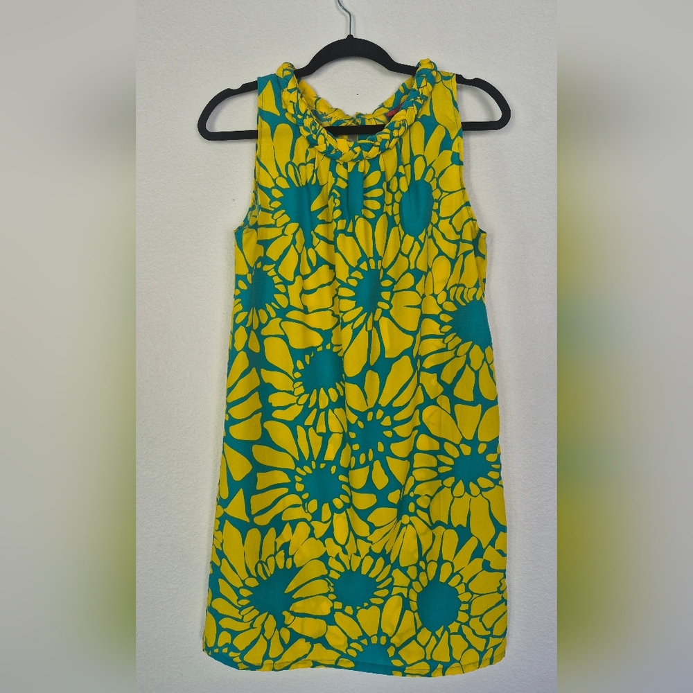 Tracy Negoshian Yellow and Teal Floral Mini Dress
